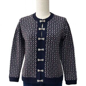 VTG L.L.Bean Norwegian Wool Cardigan Birdseye Knit Metal Clasps Slow Fashion Hyg